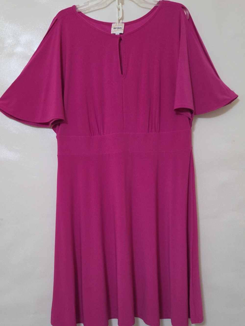 Ashley Graham Beyond Women's Fuchsia Open Flutter-Sleeve Polyester Dress Size 1X